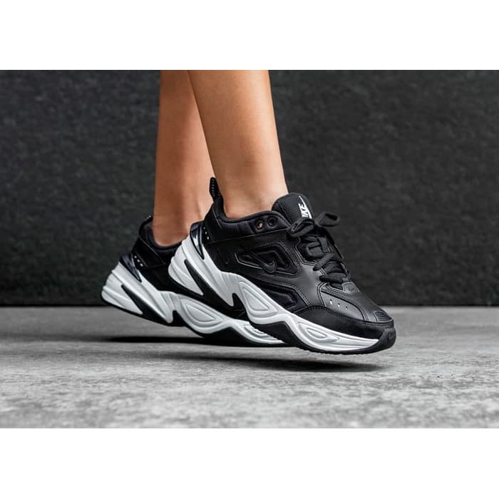nike m2k tekno trainers in black white and green