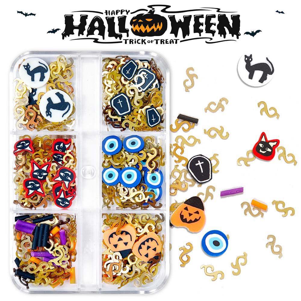 Mxbeauty Halloween Kuku Serpihan 6kisi Warna Campur Setan Labu Manikur Aksesoris Nail Art Perhiasan Halloween Dekorasi Kuku