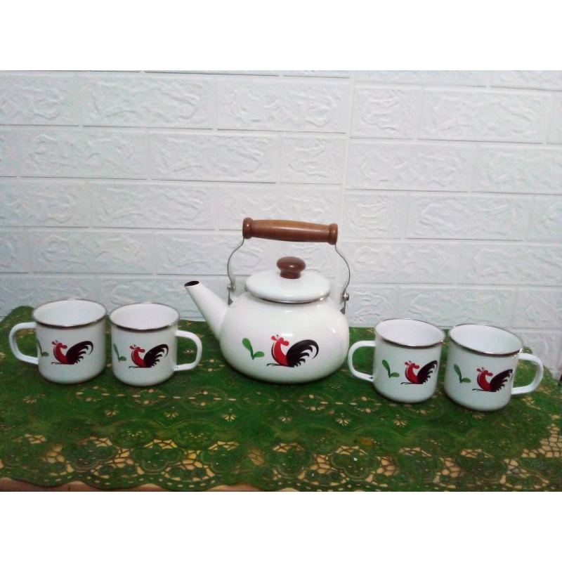 teko seng jnadul ayam jago setr dan 4 mug ayam jago 8.5 cm