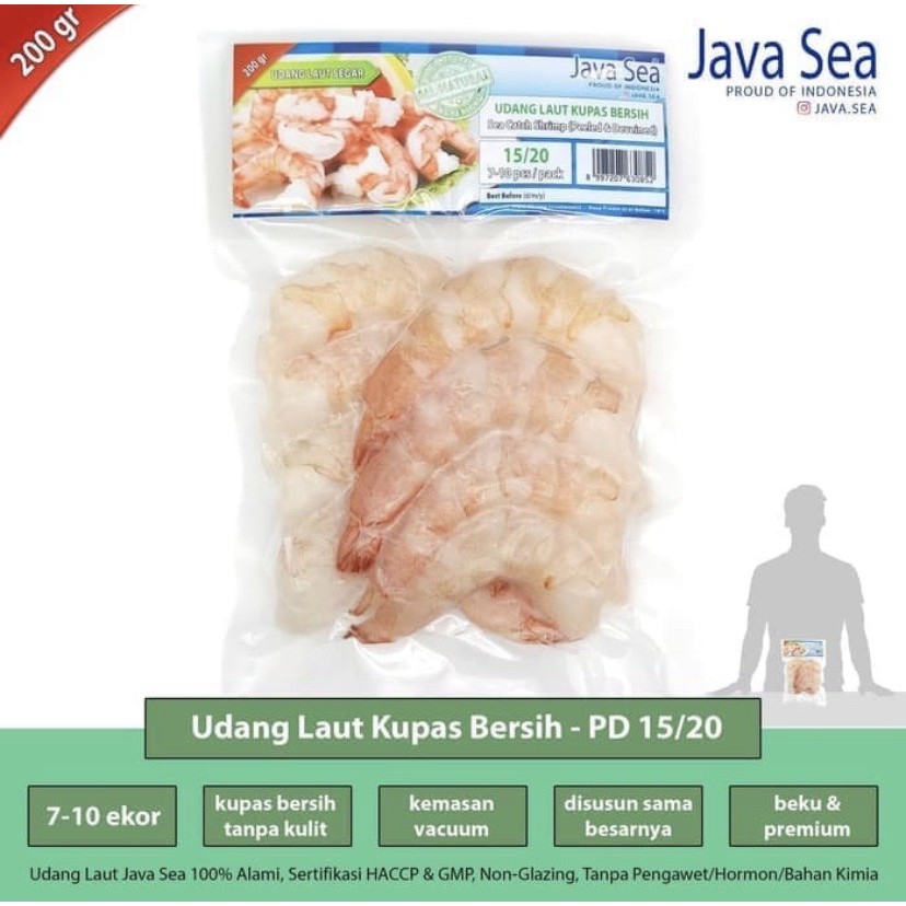 

JAVA SEA Udang Laut Beku Kupas Bersih 15/20 pack 200gr isi 7-10 ekor