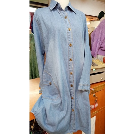 Tunik Muslim Wanita Jeans Denim Wanita Jumbo Baju Atasan Wanita Bahan Jeans Denim Washed Model Long 