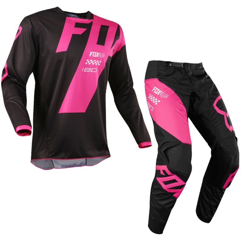 Jersey Set Fox 180 Mastar Black Pink Jerset Motocross Trail Offroad