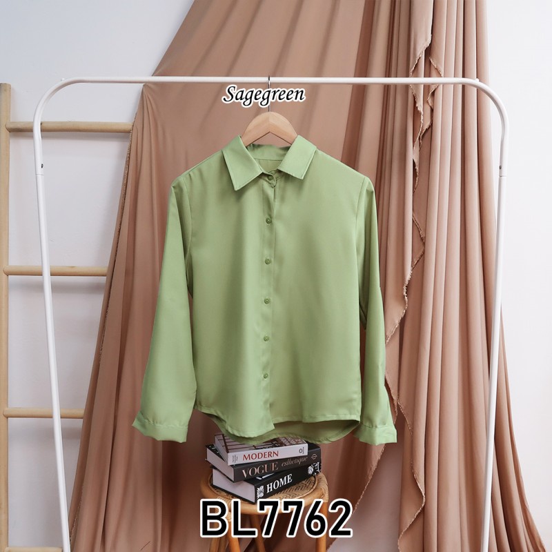 Baju atasan kemeja polos lengan panjang kerja kantor kuliah fashion ootd cewek wanita murah -7762-2