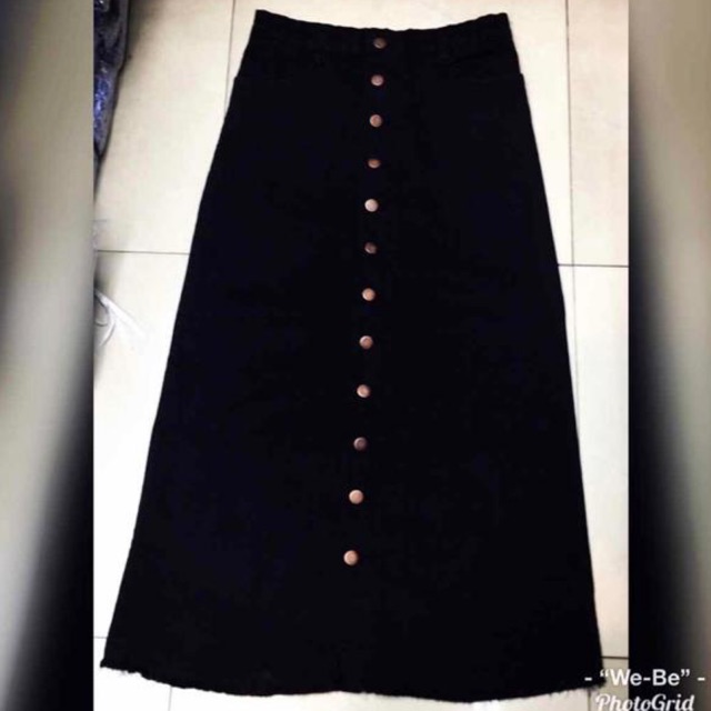 Rok Jeans Panjang Full kancing Tengah Aktif