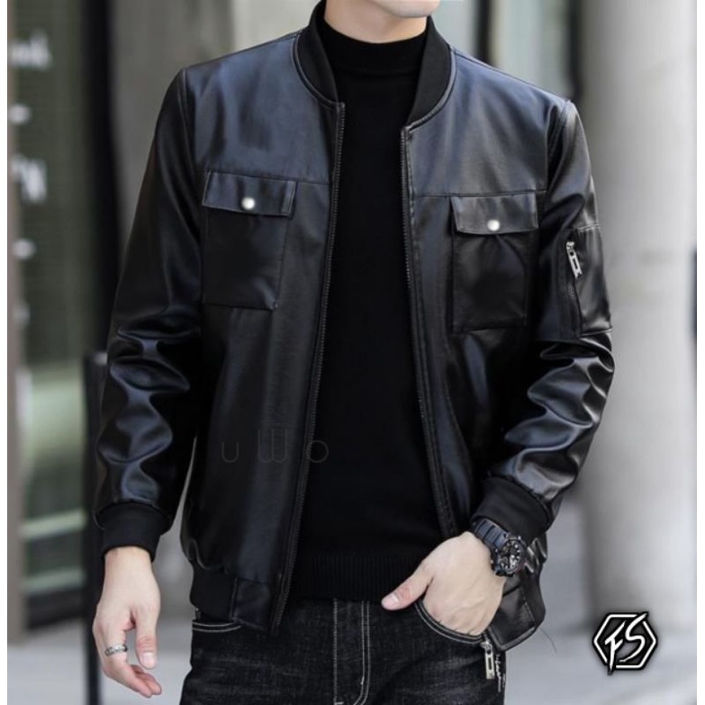 Jaket Pria Keren Bomber Semi Kulit Pria Kasual / Leather Jacket