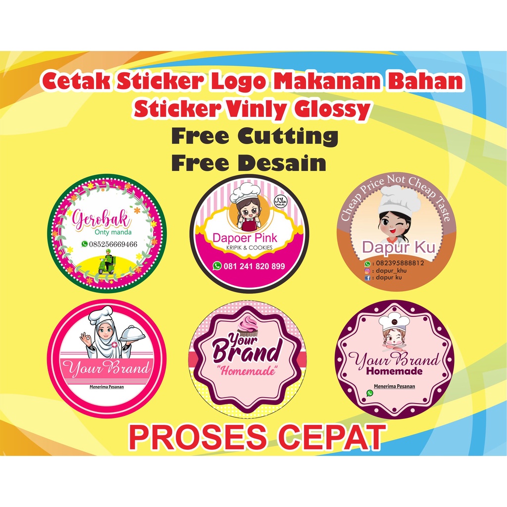 Jual Sticker Label Makanan Vinyl Pola Bulat Kotak Sudah Di Kiss Cut