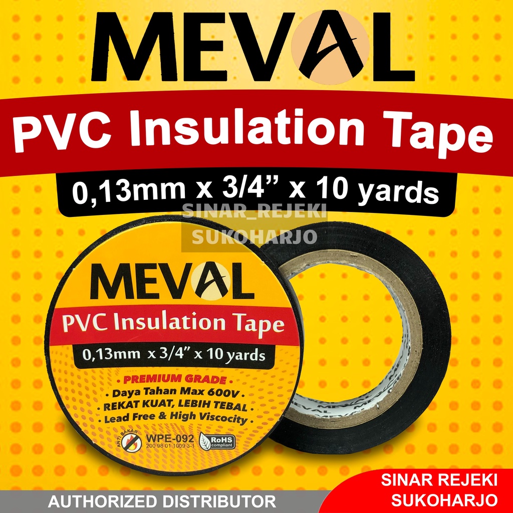 MEVAL ISOLASI LISTRIK PVC HITAM ELECTRICAL TAPE 3/4&quot; X 10 YARD