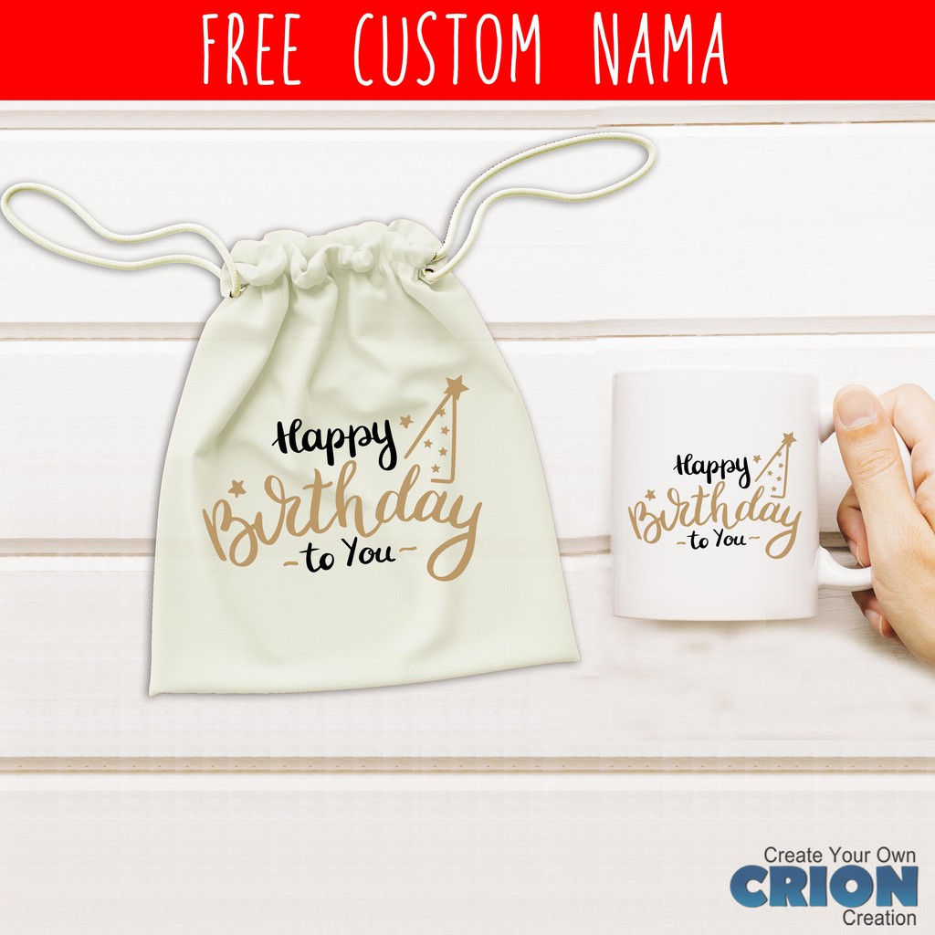 Mug Hampers Happy Birthday Pouch Bisa Custom Tulisan - By Crion