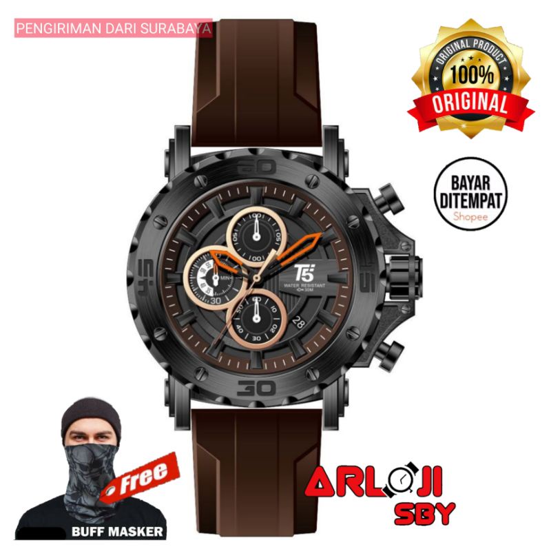 JAM TANGAN PRIA T5 H3865 ORIGINAL TAHAN AIR BLUE STRAP CHRONOGRAPH ORIGINAL TAHAN AIR 3 ATM FREE BOX