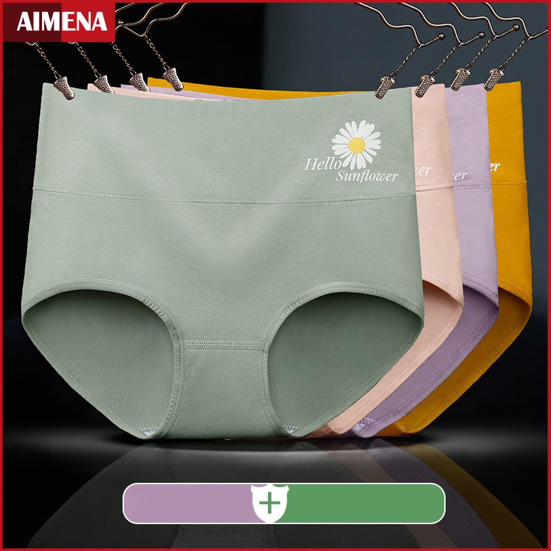 Wanita Celana Dalam Pakaian Dalam Katun Antibakteri High Waist Fashion Simple Briefs