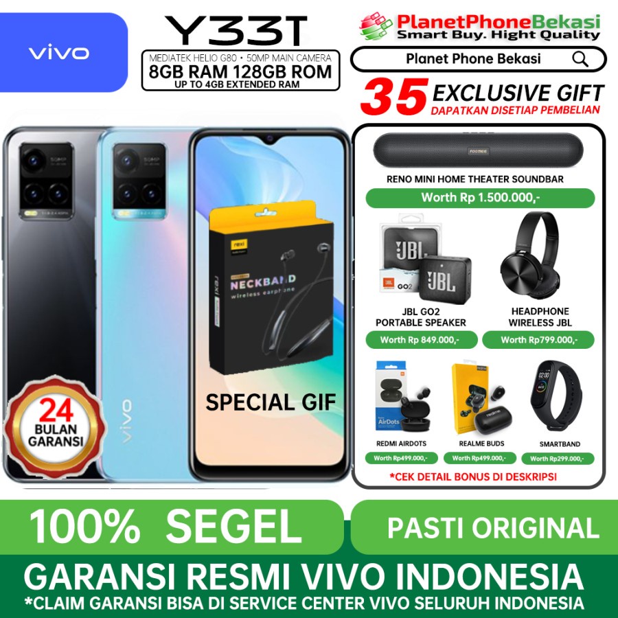 VIVO Y33t & Y33s RAM 12GB 8GB + 4GB extended ROM 128GB 12/128 / 8/128 GB GARANSI RESMI
