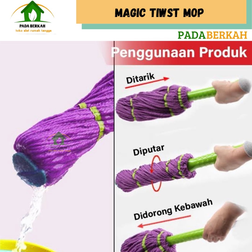 Alat Pel Lantai Peras Putar Microfiber Praktis/ Alat Pel Lantai Tanpa Kotori Tangan/Magic Twist Mop