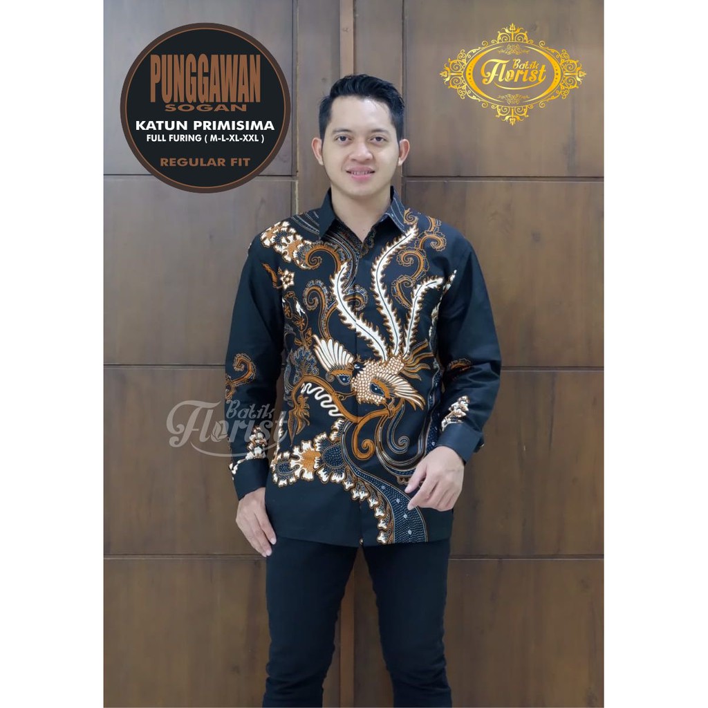 PUNGGAWAN SOGAN Kemeja Batik Pria Lengan Panjang Katun Halus FULL FURING Florist