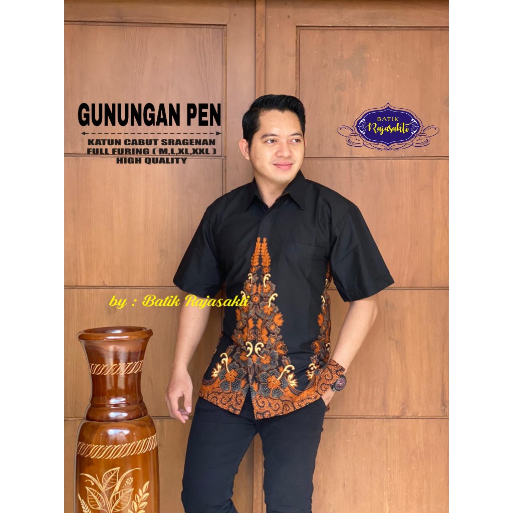 GUNUNGAN PEN Atasan Baju Kemeja Batik Pria Lengan Panjang PREMIUM LAPIS FURING Rajasakti SOLO