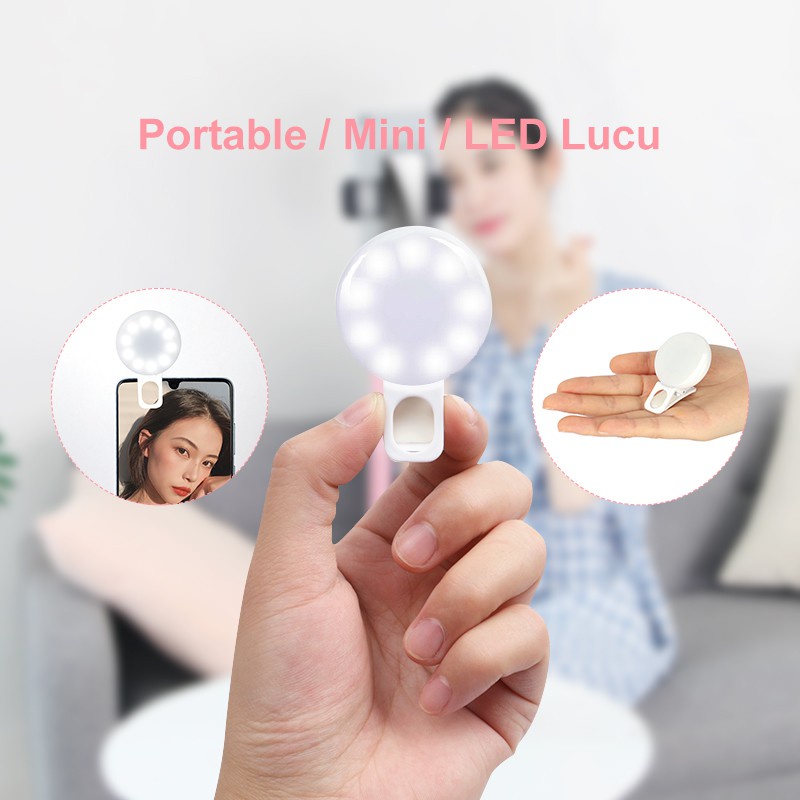 Mini Q Selfie Ring Light Portable Flash LED USB Clip Mobile Phone Fill Lamp Bentuk Cincin Jepit