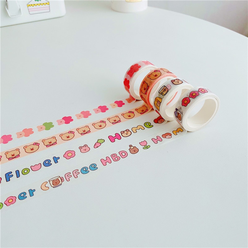 Selotip Washi Tape Motif Tulisan Bahasa Inggris Beruang Lucu Panjang 5m Untuk Dekorasi Diary Diy