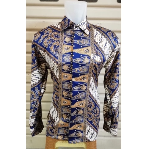 Kemeja Batik Pria Lengan Panjang Dan Lengan Pendek Motif Tumpal Blue