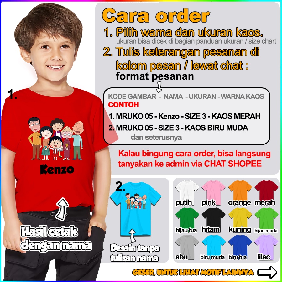 [FREE NAMA!!] Baju Kaos ANAK DAN DEWASA CHIBI MARUKO CHAN BANYAK MOTIF