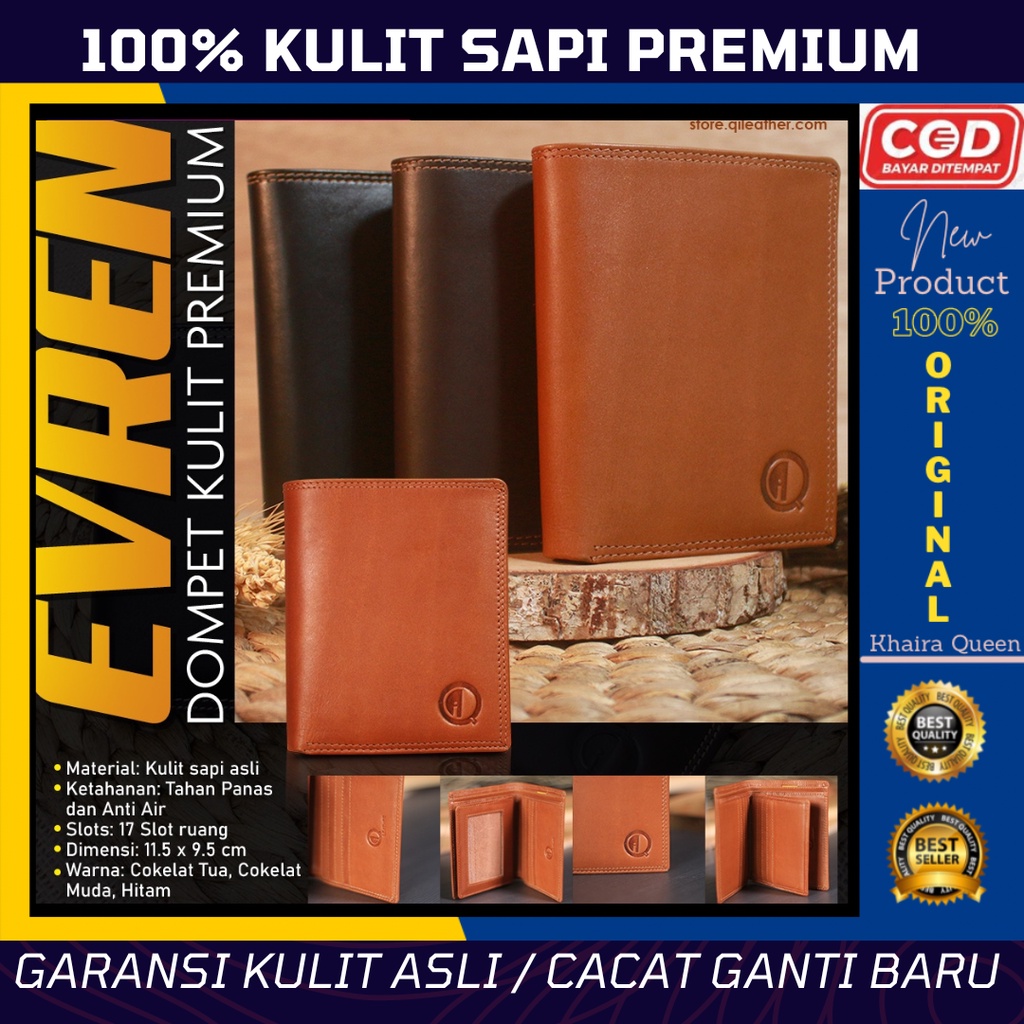 DOMPET KULIT EVREN 15 SLOT KARTU EMBOSS QI LEATHER ORIGINAL EKSKLUSIF DESAIN SIMPLE DAN ELEGANT DOMP