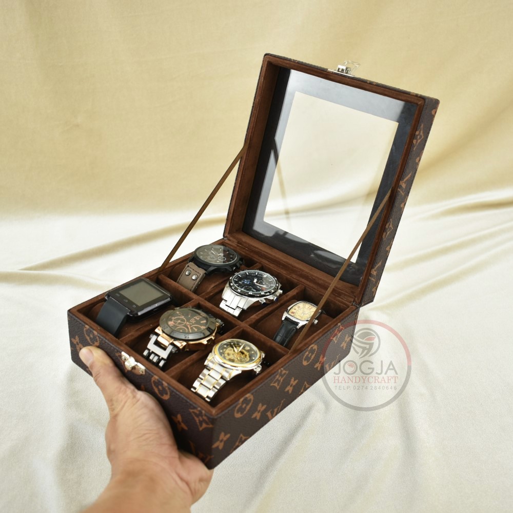 Premium Motif Kotak Jam Tangan Isi 6 / Tempat Jam Universal / Box Jam / Watch Box Organizer