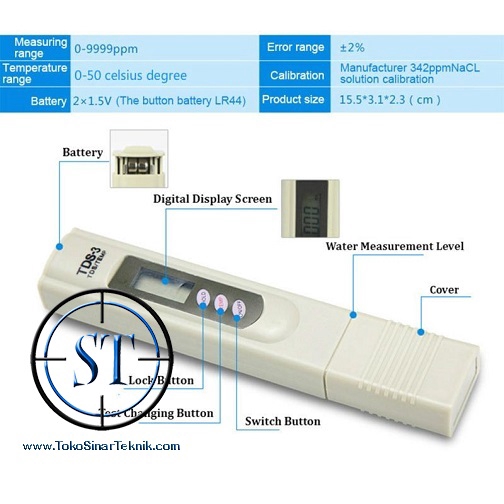 TDS-3 Meter Digital TDS Alat Ukur Kualitas Kesadahan Air Water Aquarium Quality TDS 3 Test Pen Filter Air Minum