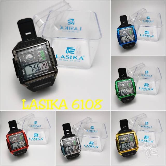 Jam tangan digital model segi petak Sporty water Resist Lasika 6108