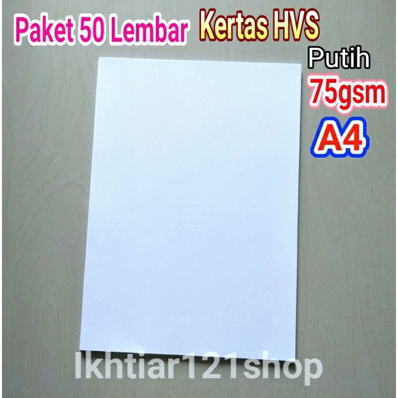 

Paket 50 Lembar Kertas HVS A4 75Gsm warna Putih