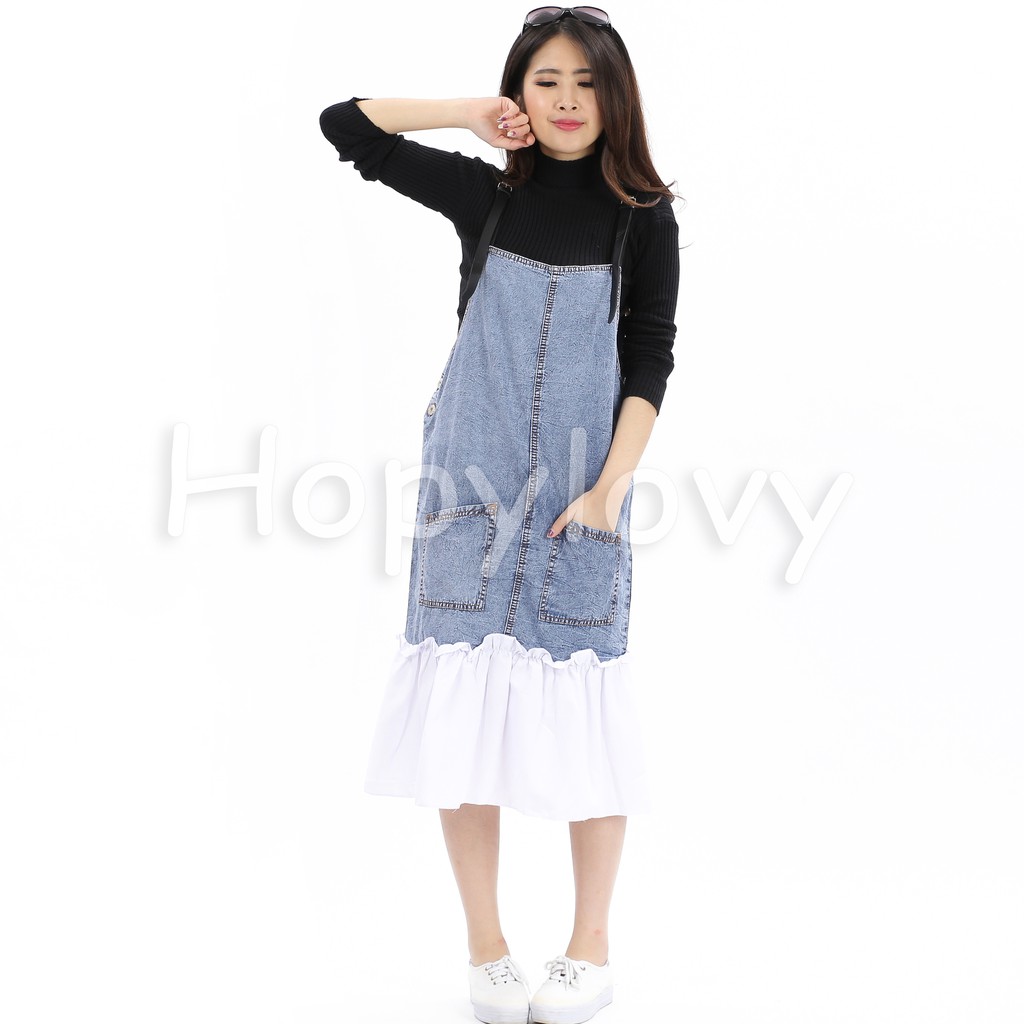 HOPYLOVY - Overall Jeans Wanita Kombinasi Audiska