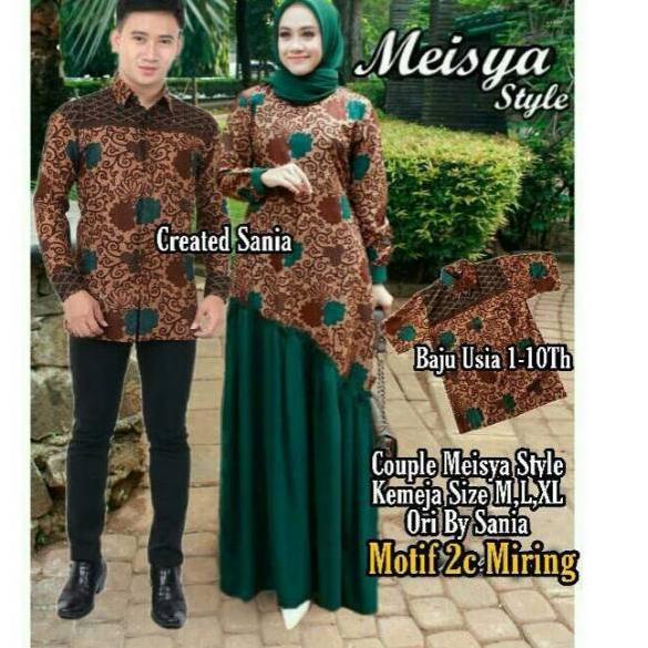 Terbaru.. Gamis batik couple keluarga kombinasi polos motif pedati ijo