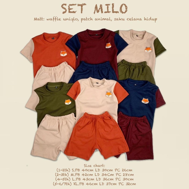 SET MILO Pineaple kids / Stela pendek Anak bahan wafle size SMLXL / 0-6th