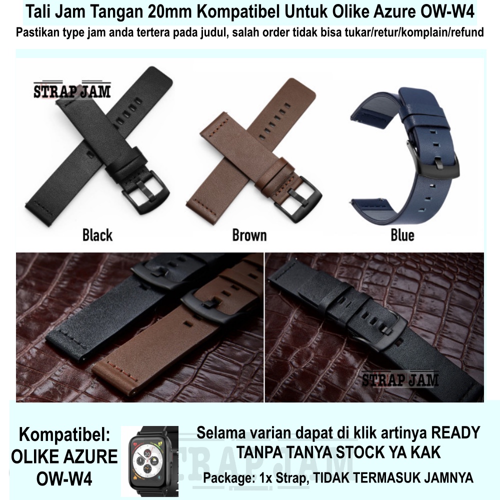 MODERN Tali Jam Olike Azure OW-W4 - Strap 20mm Leather Kulit Black Buckle