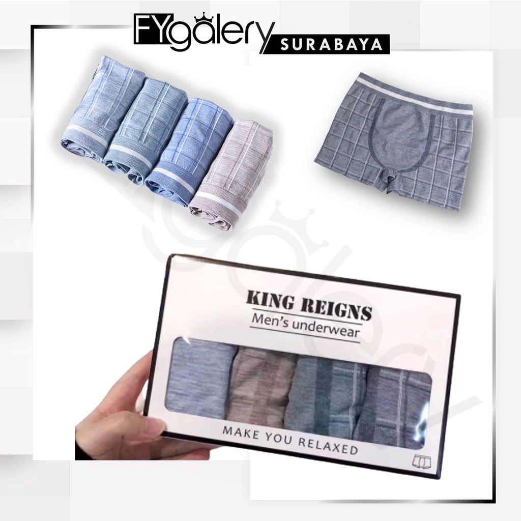 FYGALERYSURABAYA W242 Boxer Pria Celana Dalam Yang Nyaman Seamless Boxer High Quality Cd Pria [Set Kotak 4Pcs]