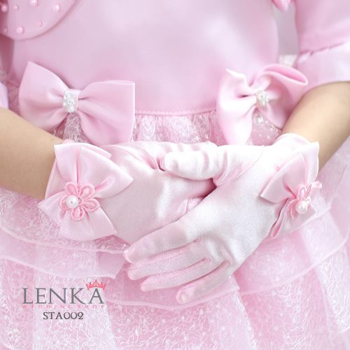 [STOK TERBATAS] SARUNG TANGAN ANAK PEREMPUAN PESTA PINK PENDEK PITA STA002