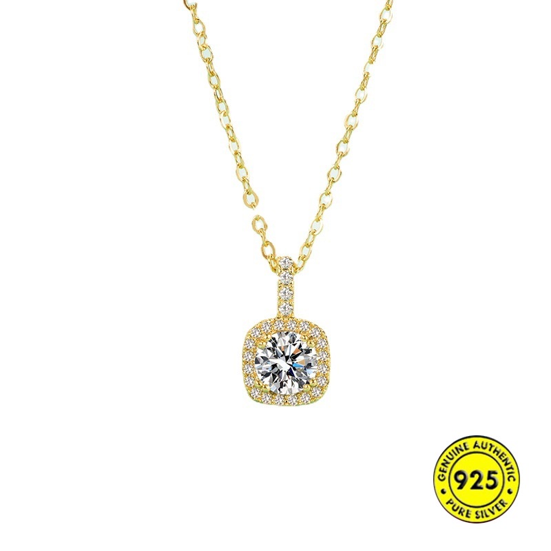 Kalung Rantai Sterling Silver 925 Dengan Liontin Batu Zircon Kotak Untuk Wanita