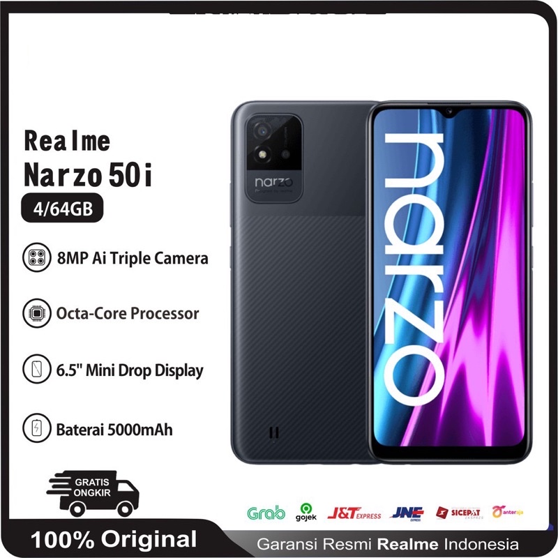 HP Realme Narzo 30A 4/64,Narzo 20 4/64,Narzo 50i 4/64GB Garansi Resmi Realme Indonesia-Narzo 50i 4/64 Hitam