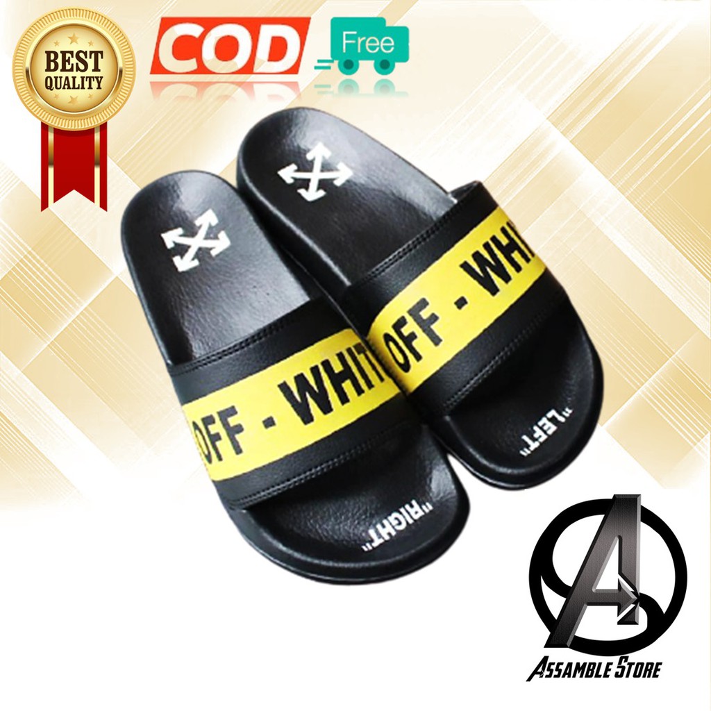 Sandal Jepit Slop Pria Wanita Logo Off White Kuning Hitam Sendal Selop Murah Free paper bag