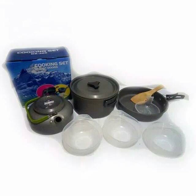 [Bisa COD] Alat Masak Camping Full Set - Cooking Set DS 308 Sudah Ada Teko Air - Nesting Traveling