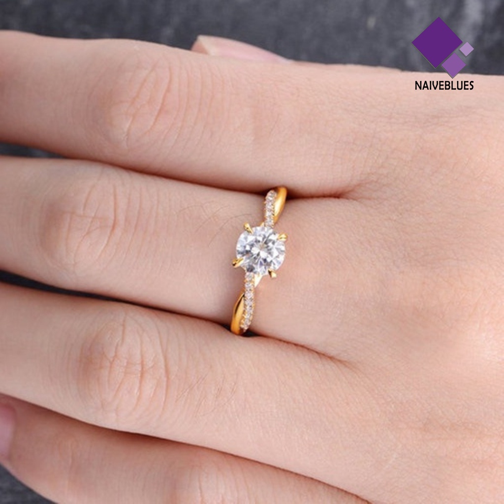 Naiveblue &gt; Cincin Kawin Elegan Aksen Zircon Full Berlian Imitasi Untuk Perhiasan Wanita