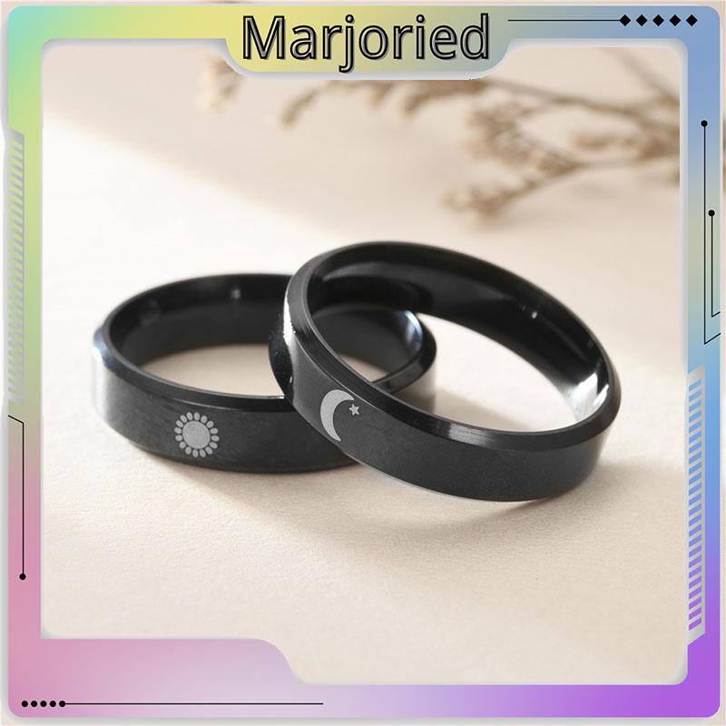 Simple Moon Sun Couple Trendy Wide Love Rings Hadiah Indah untuk Pacar Pacar di Hari Valentine-MJD