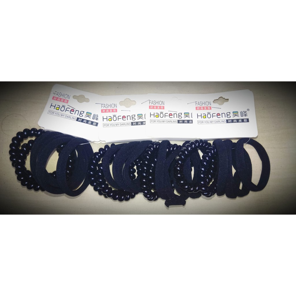 Karet Ikat Rambut Hitam Kombinasi Spiral Kuciran Set Hitam Premium isi 6Pcs-1