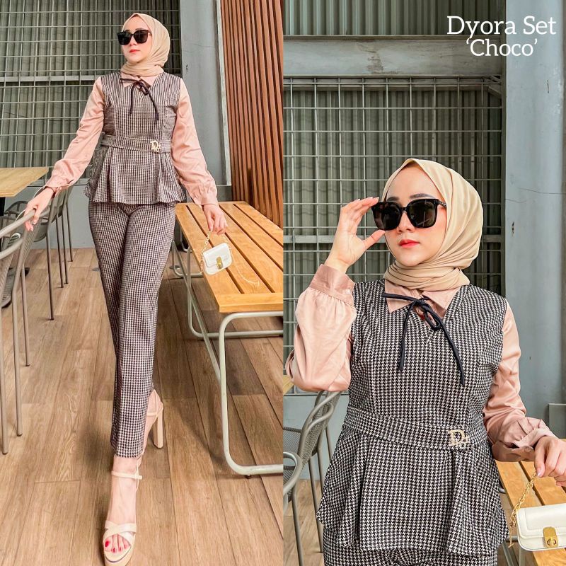 Dyora Set Ori Nada Gisella || Setelan Wanita free Bros Dior-Choco