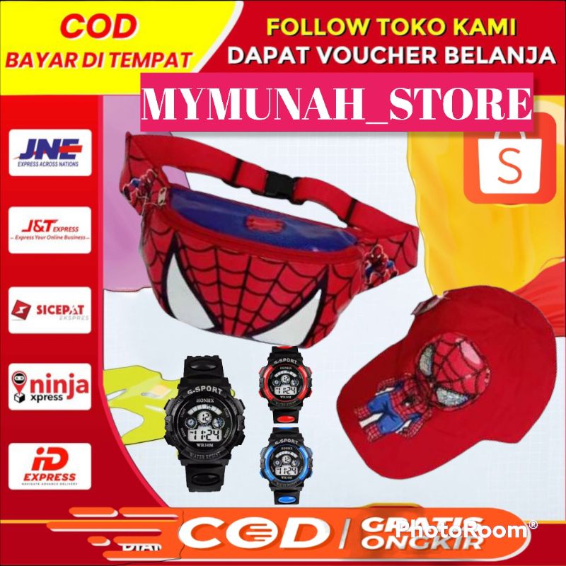 Waistbag tas selempang anak Spiderman free topi LED