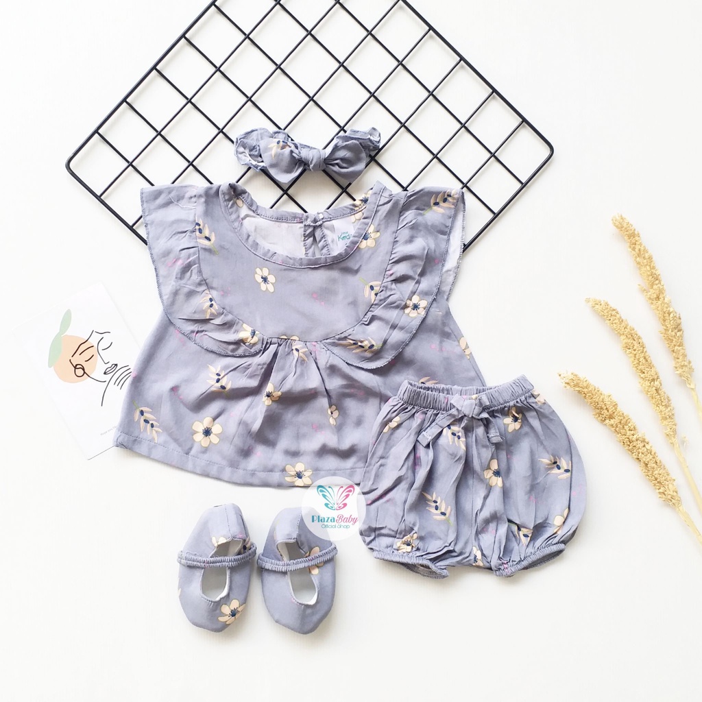 Plazababyku MX SIENNY SETELAN BANDO CPDK setelan bayi motif bunga yang lucu free headband + sepatu part3