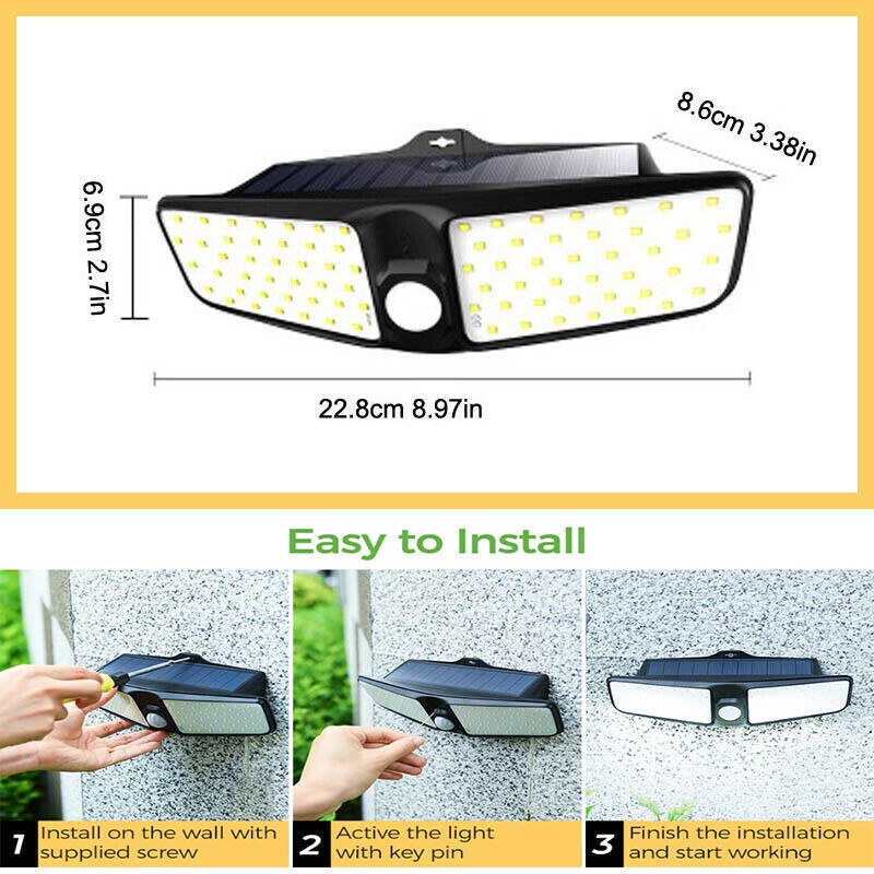 Taman Untuk Teras Garasi Deck Induksi Tubuh Manusia 2sisi Solar Light Lampu Keamanan 100LED PIR Motion Sensor Control Jalan Outdoor Rumah Malam Tahan Air