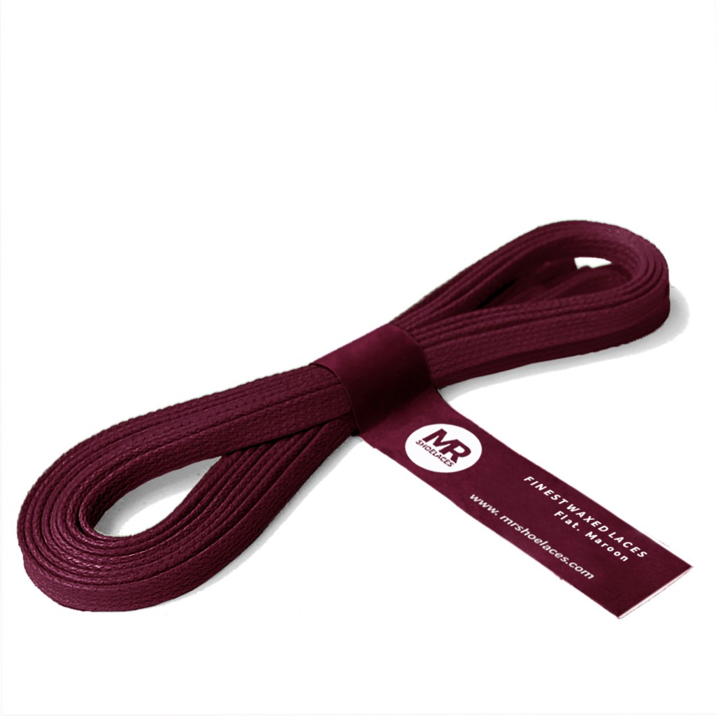 MR Shoelaces FA10 Maroon (Marun Tali Sepatu Lilin 5mm Gepeng Flat Pipih (Waxed Laces) 90cm 100cm 120cm 150cm 200cm - Premium Shoelace