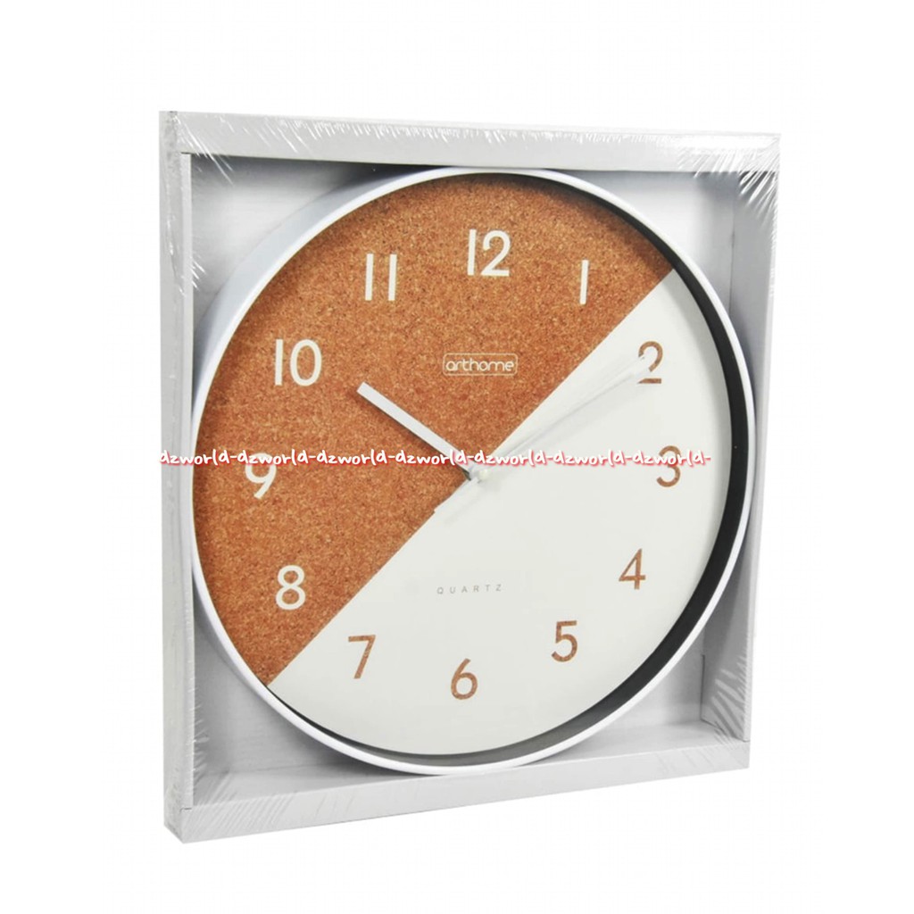 Arthome Wall Clock Wood 35cm Jam Dinding Bulat Coklat Putih Art home