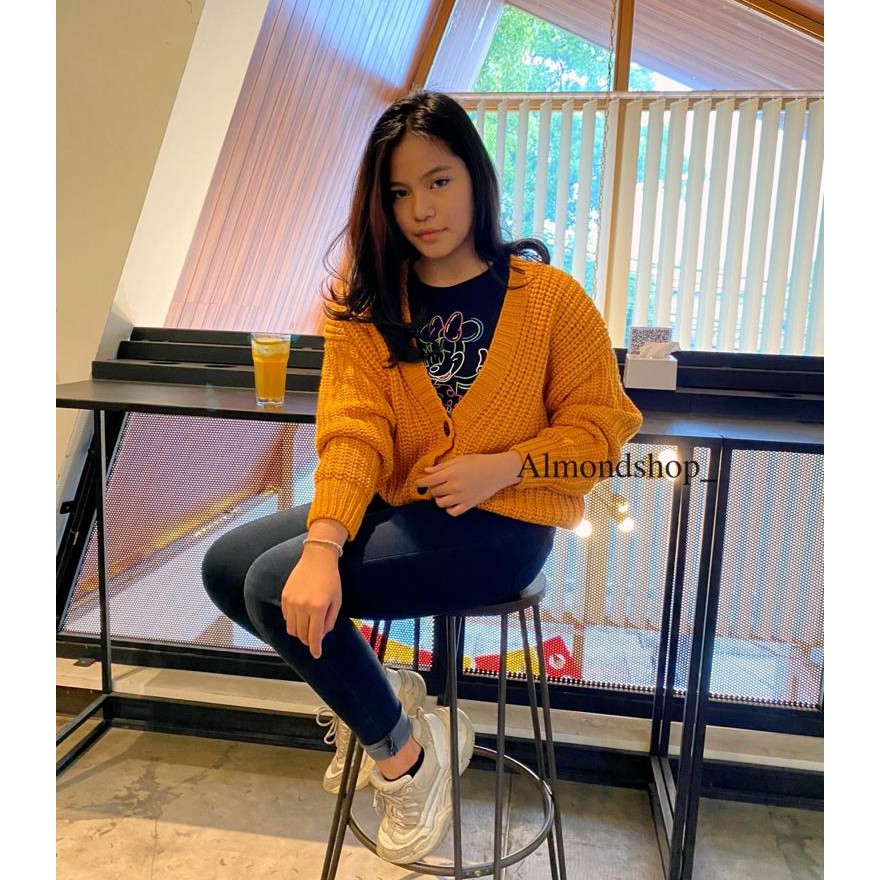 Shila Cardigan Rajut Premium / Cardigan Oversize / Cardigan Crop Wanita / Cardi Rajut-Mustard
