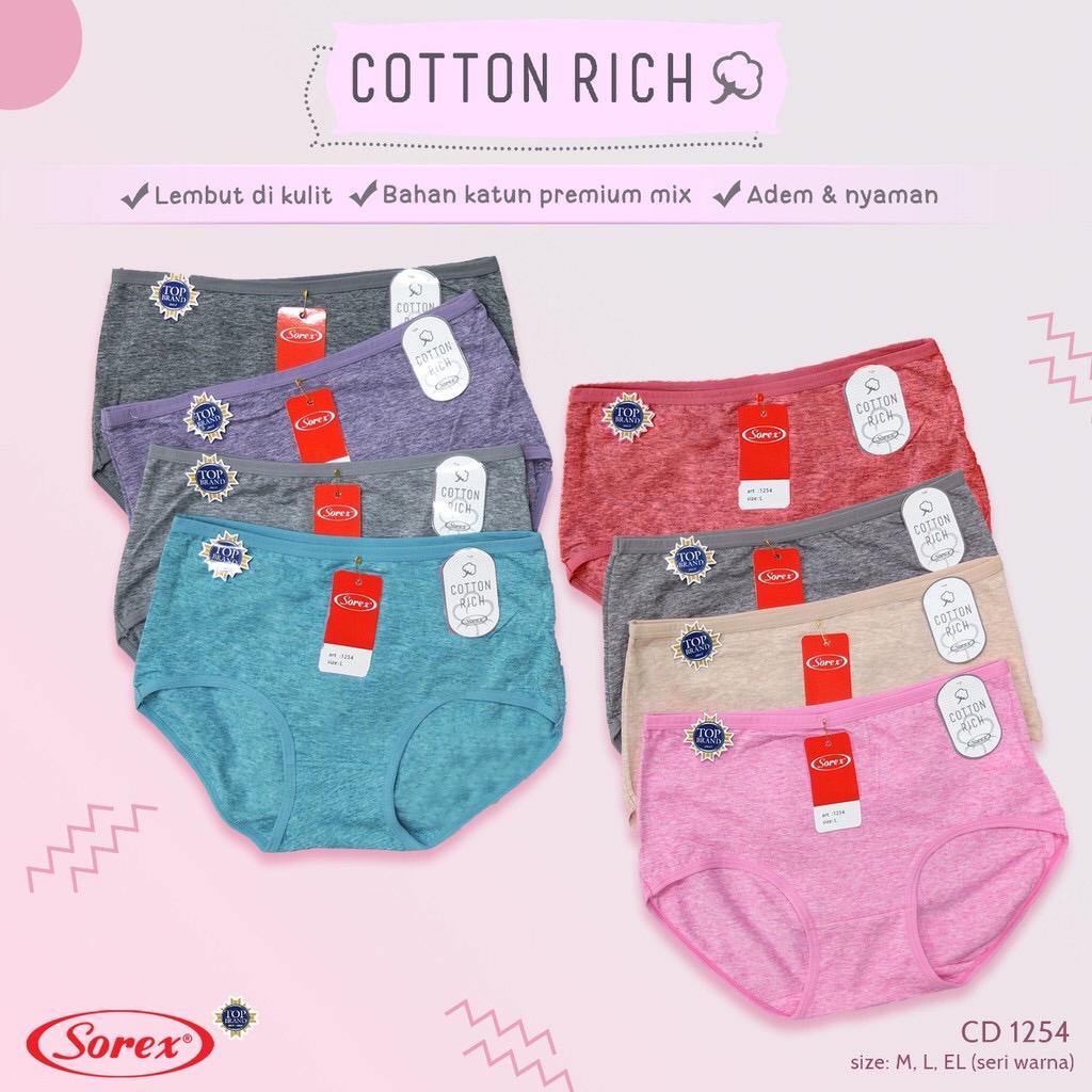 Sorex CD Basic Wanita Cotton Rich Katun Premium Mix CD 1254 - CELANA DALAM Sorex cd wanita lembut cotton Rich 1254 M,L,EL - SUPER LEMBUT COTTON RICH - ARA98STORE