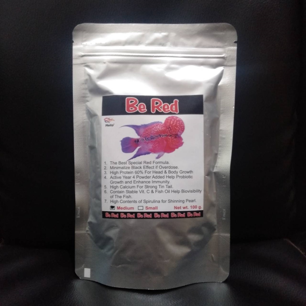 BE RED 100 GR BY HETO MAKANAN IKAN LOUHAN SIZE M PELET IKAN LOHAN / PAKAN IKAN LOUHAN