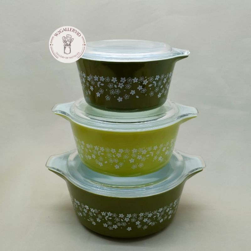Pyrex set of 3 pcs/mangkok set kaca tutup/wadah saji set kaca isi 3 pcs/wadah saji kaca USA